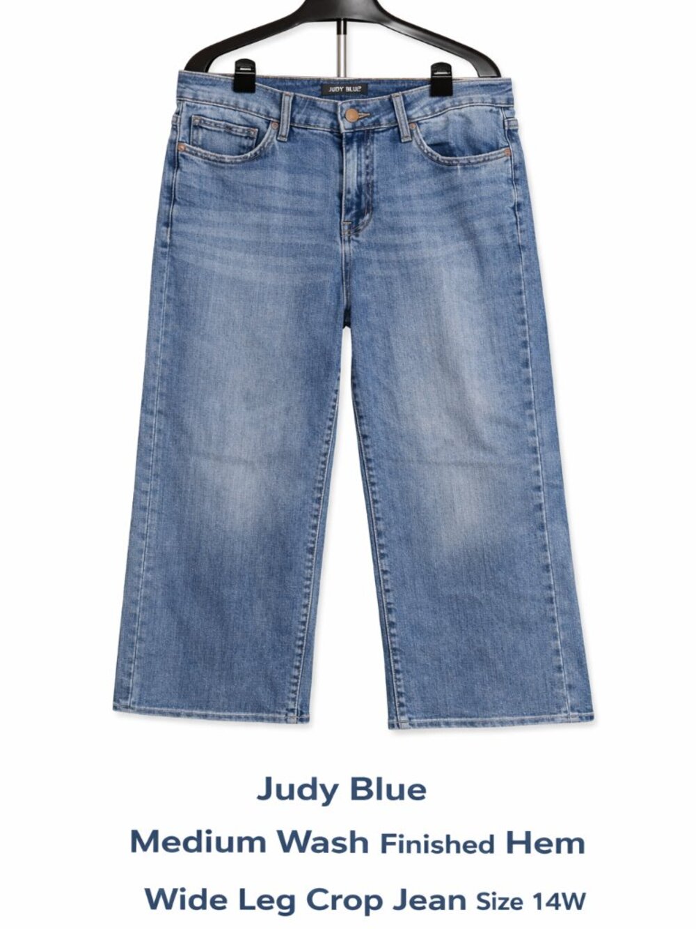 Women's Judy Blue Medium Wash Wide Leg Finished Hem Crop Jeans Size 14W